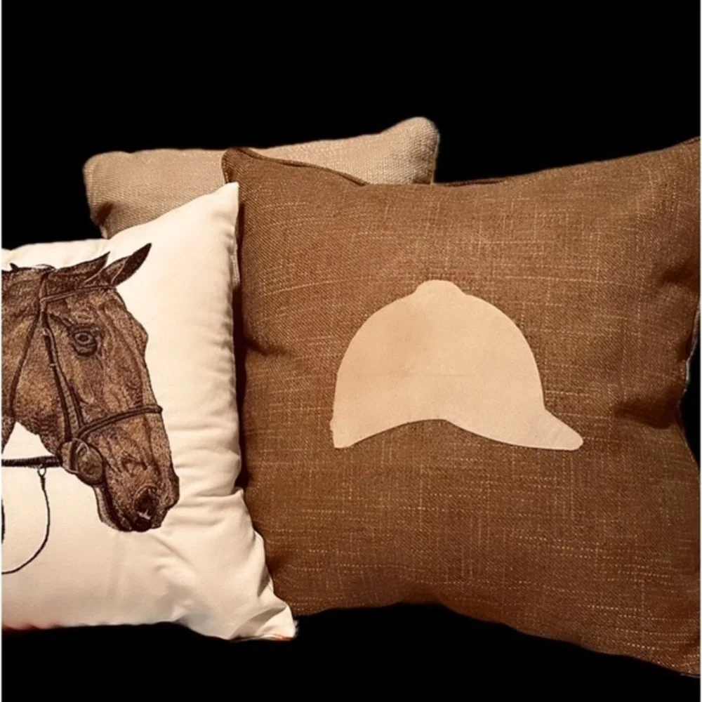 The Pillow Paddock helmet pillow in warm tones 20x20 COVER ONLY. Helmet